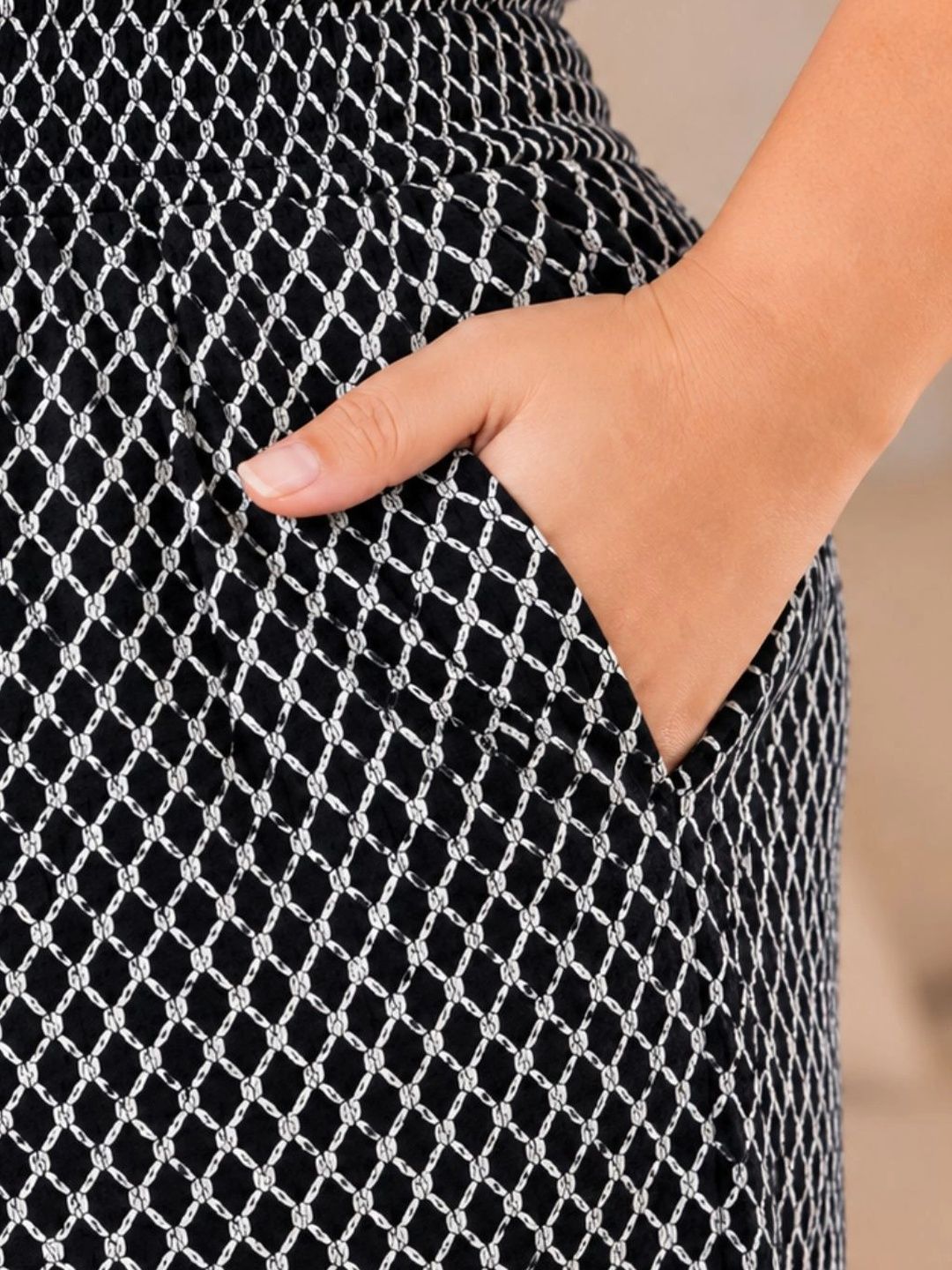 Black and White Diamond Crochet Shorts — view 6