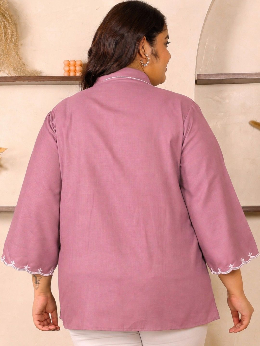 Pink Cotton Collar Embroidered Tunic — view 2