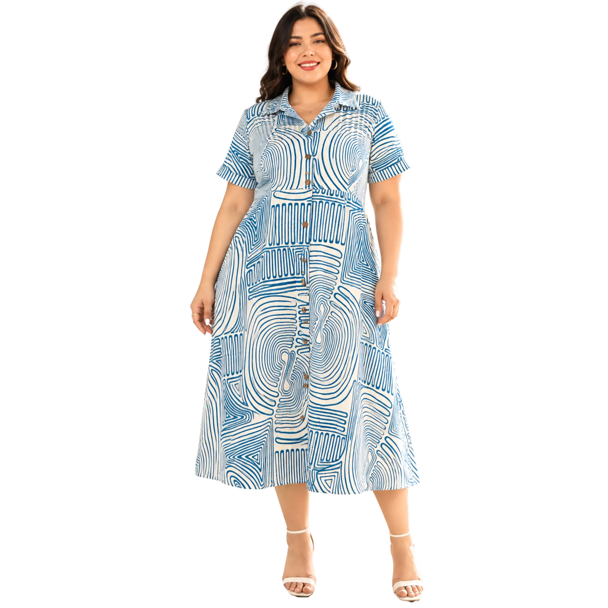 Blue Abstract Print Midi Dress