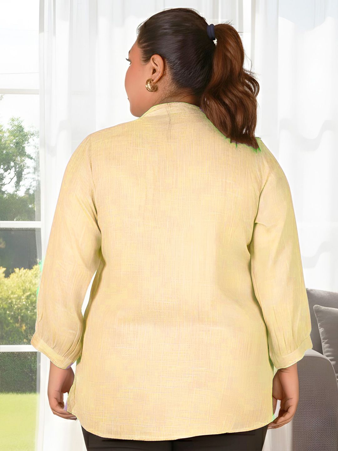 Yellow Floral Embroidered Plus Size Tunic — view 5