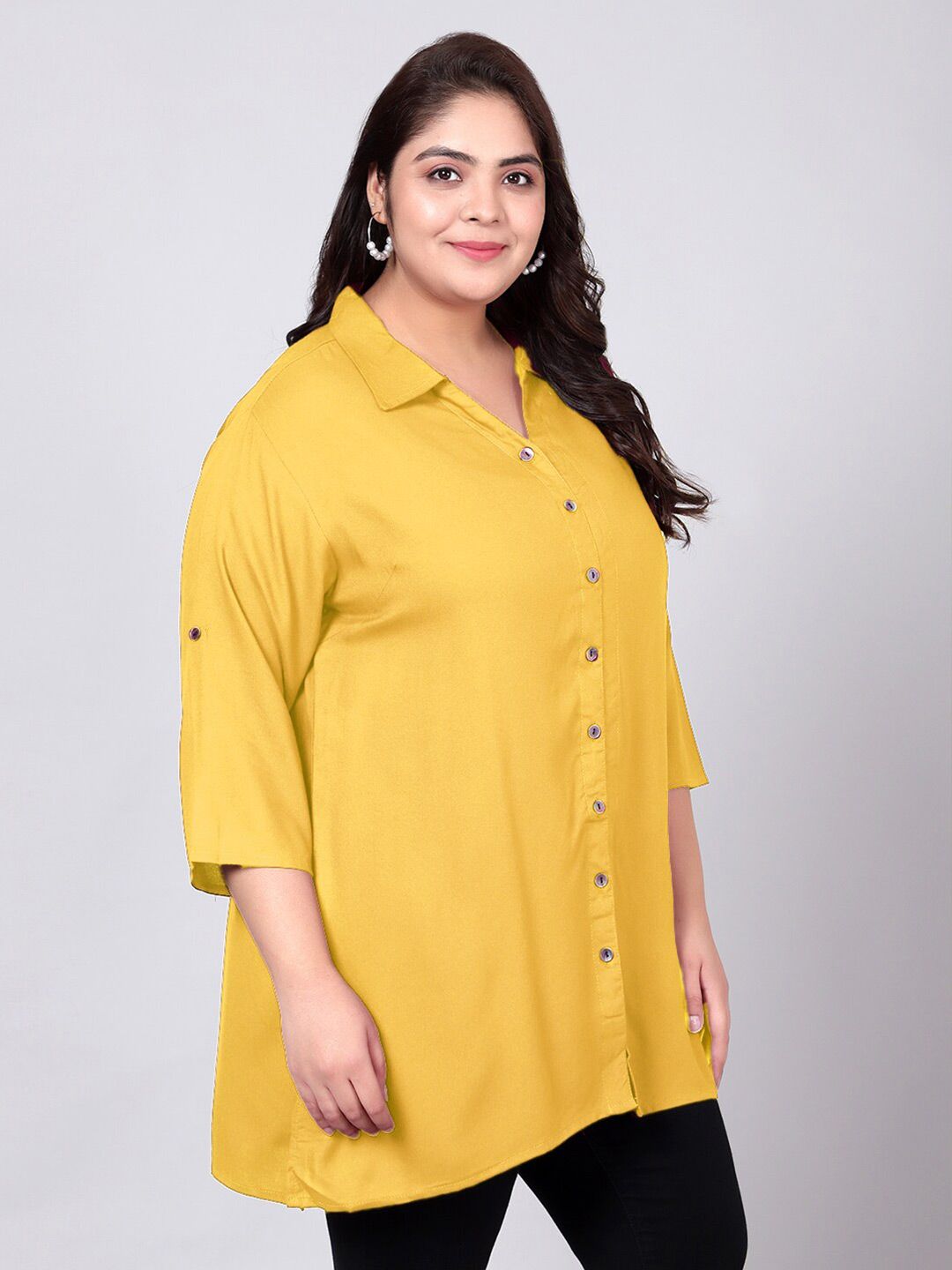 Yellow Longline Plus Size Shirt — view 3