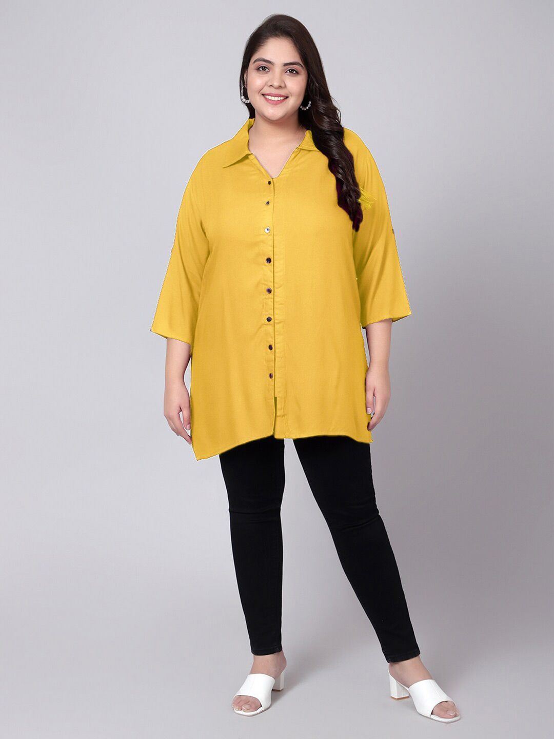 Yellow Longline Plus Size Shirt — view 6