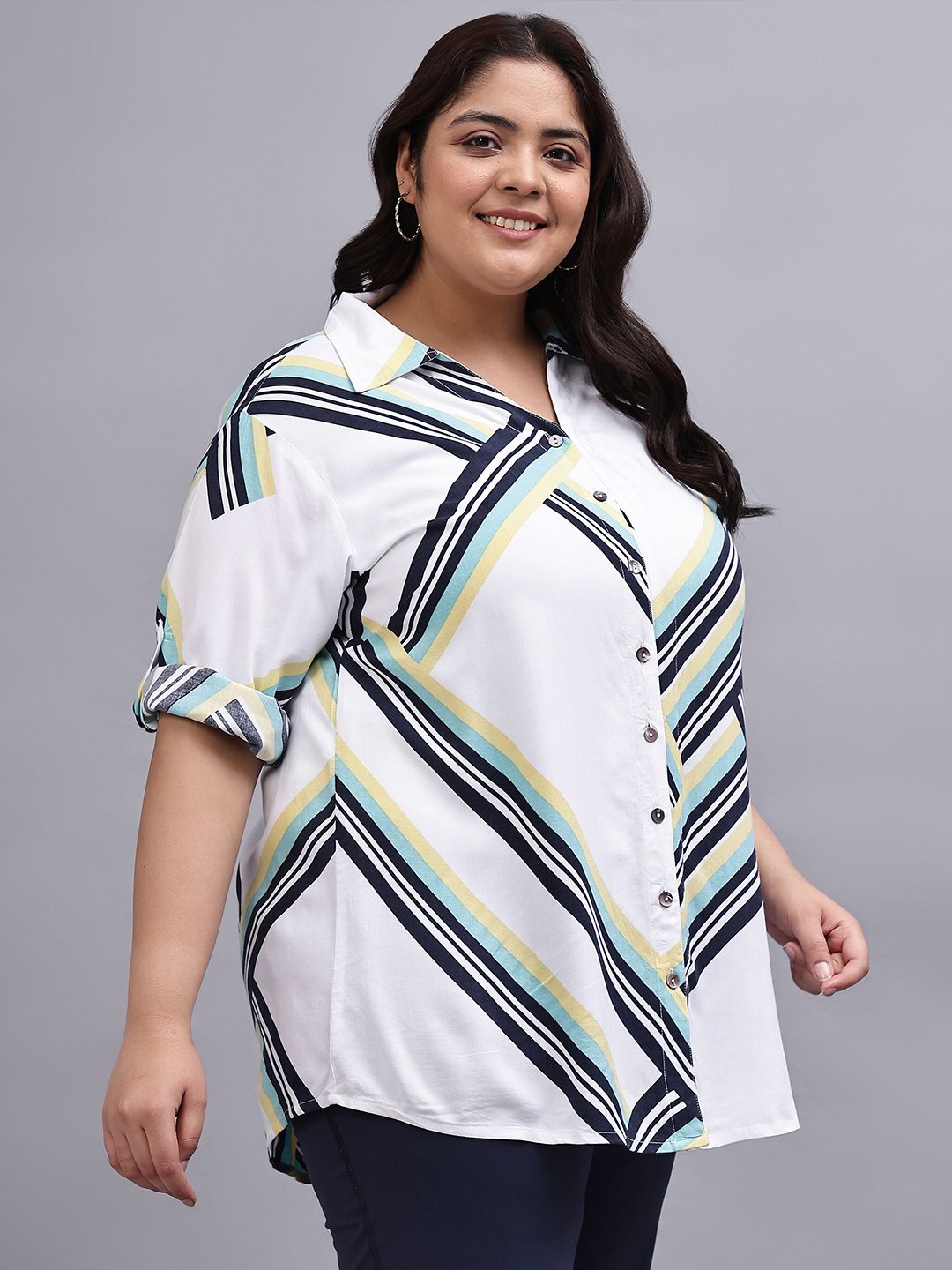 Yellow Stripe Longline Shirt — view 3