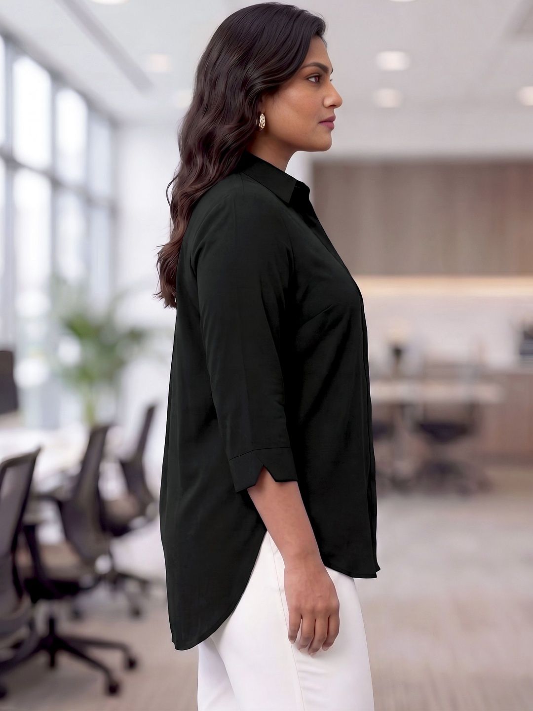 Black Rayon Concealed Plus Size Tunic — view 3