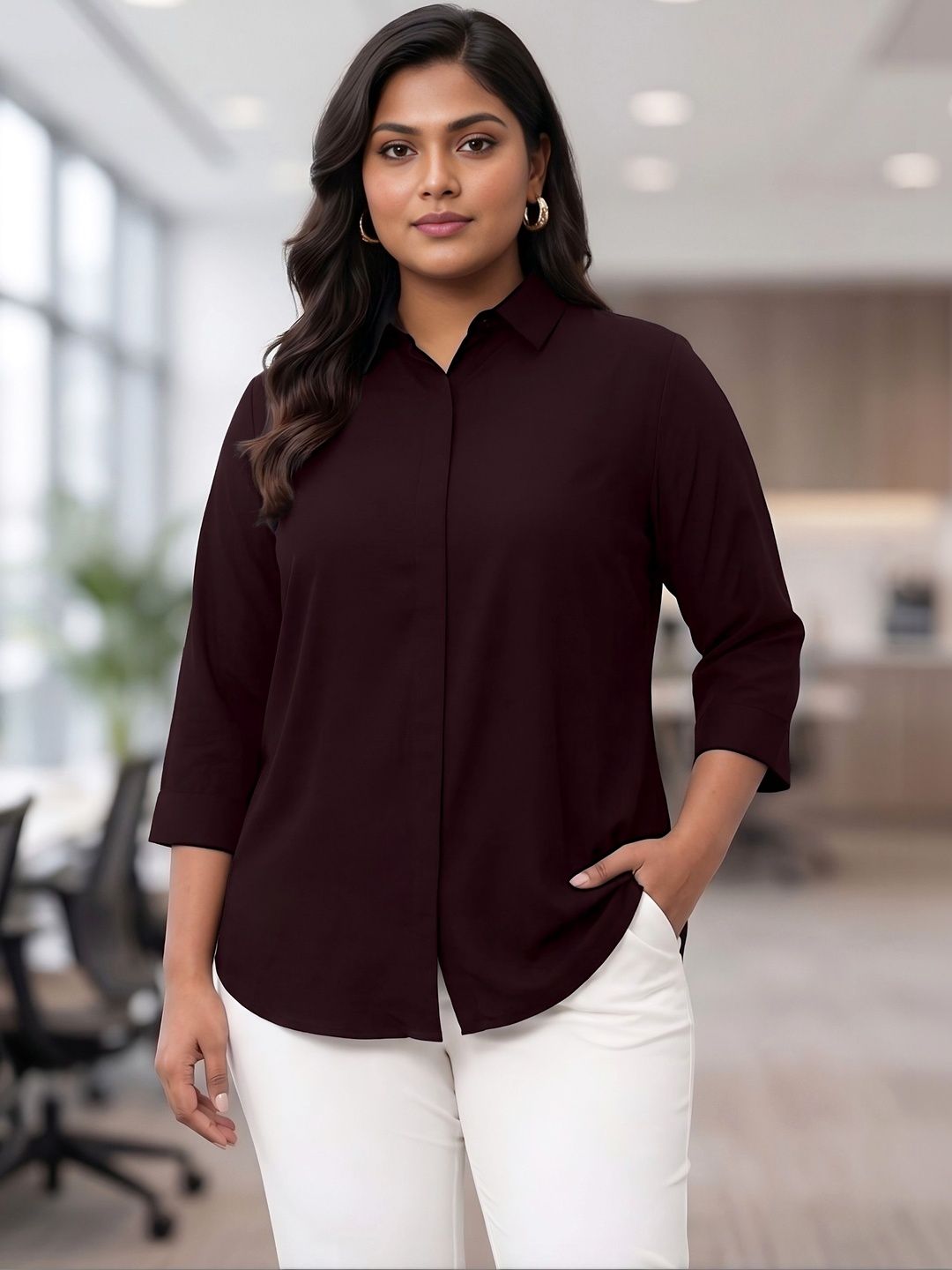 Brown Rayon Concealed Plus Size Tunic — view 1