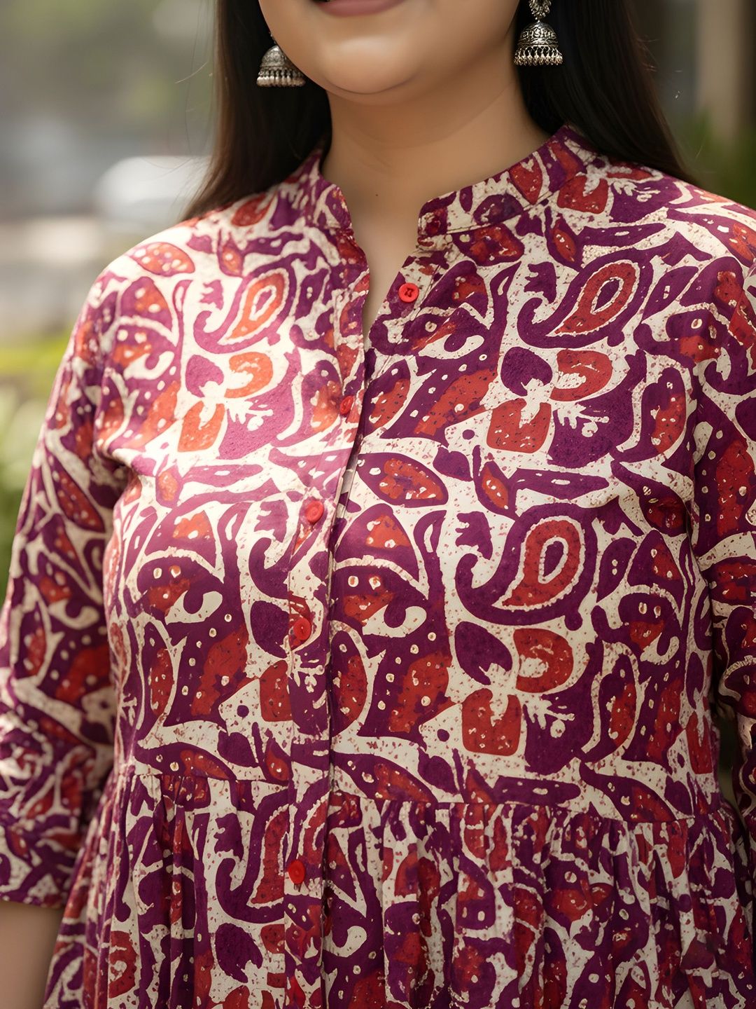 Red and Purple Print Cotton Tunic — view 6