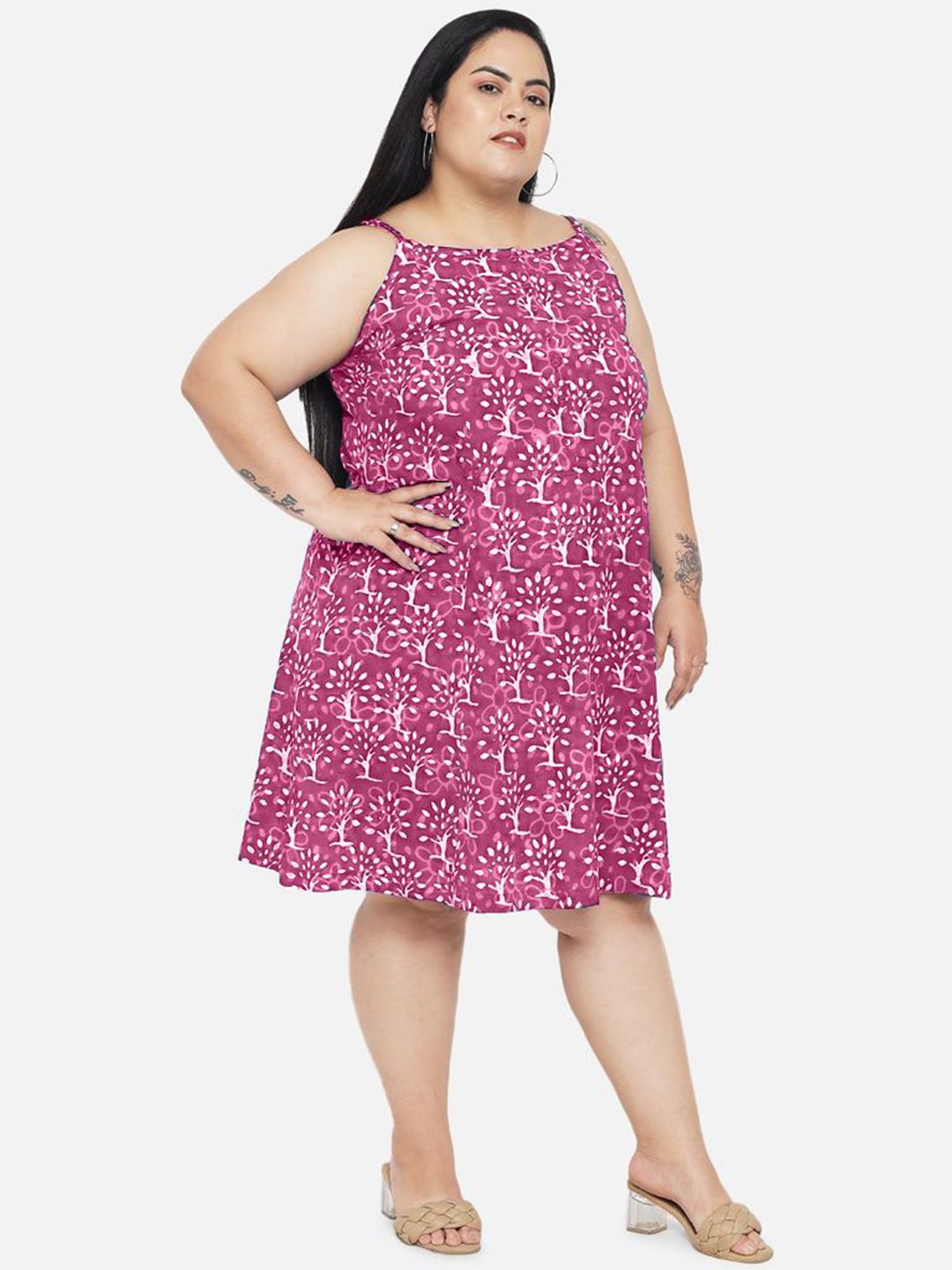 Pink A-Line Hand Block Dress — view 4