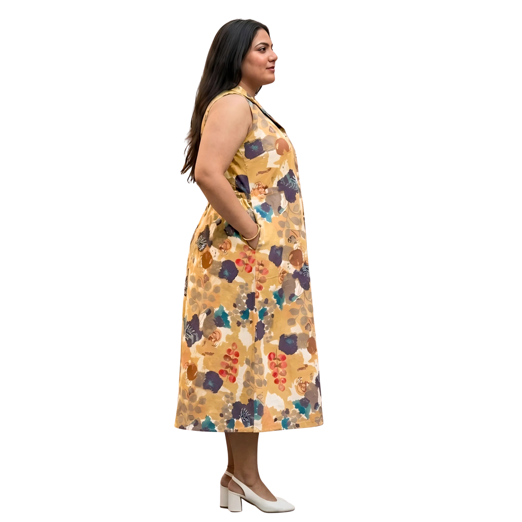 Mustard Abstract Print Midi Dress