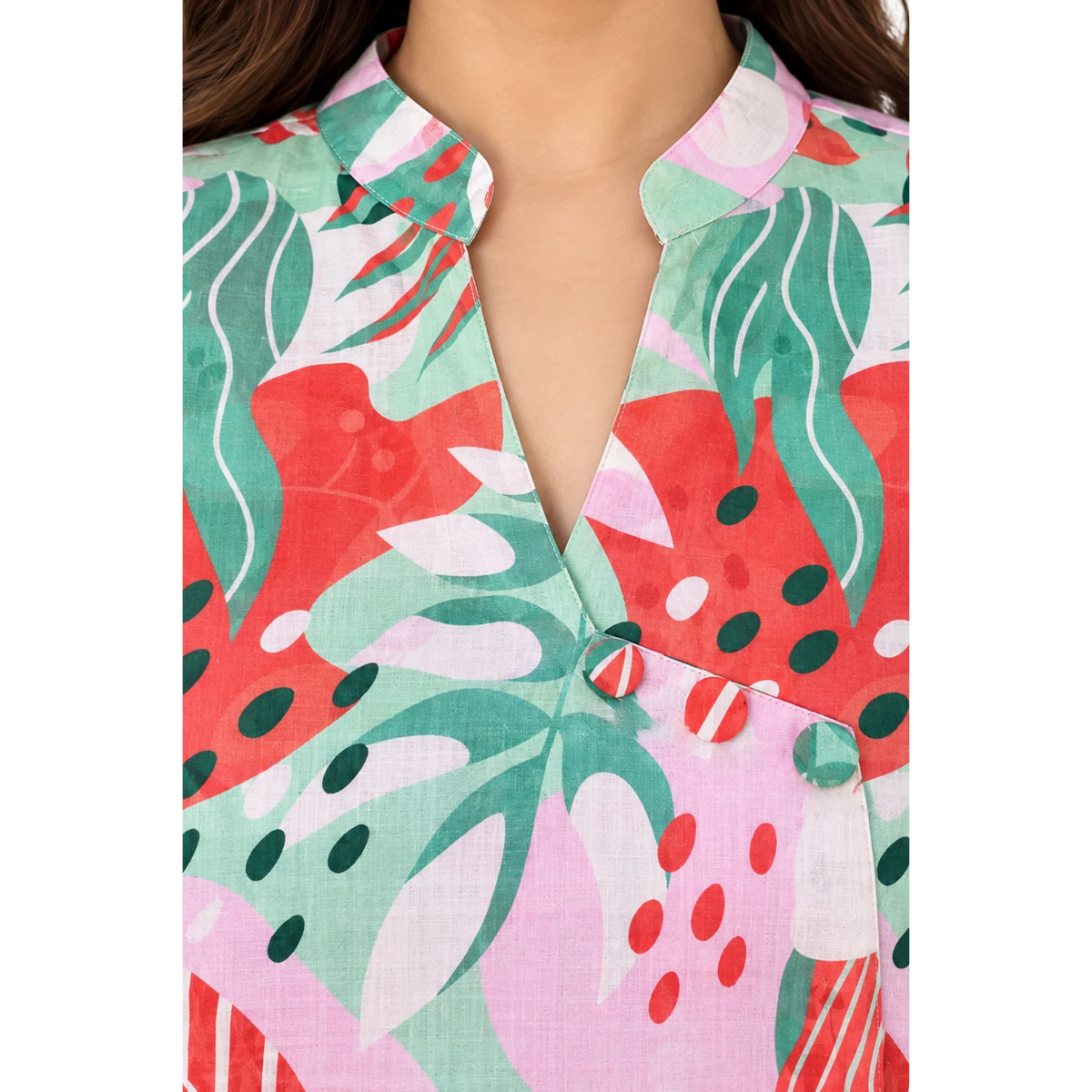 Red and Green Abstract Print Long Tunic